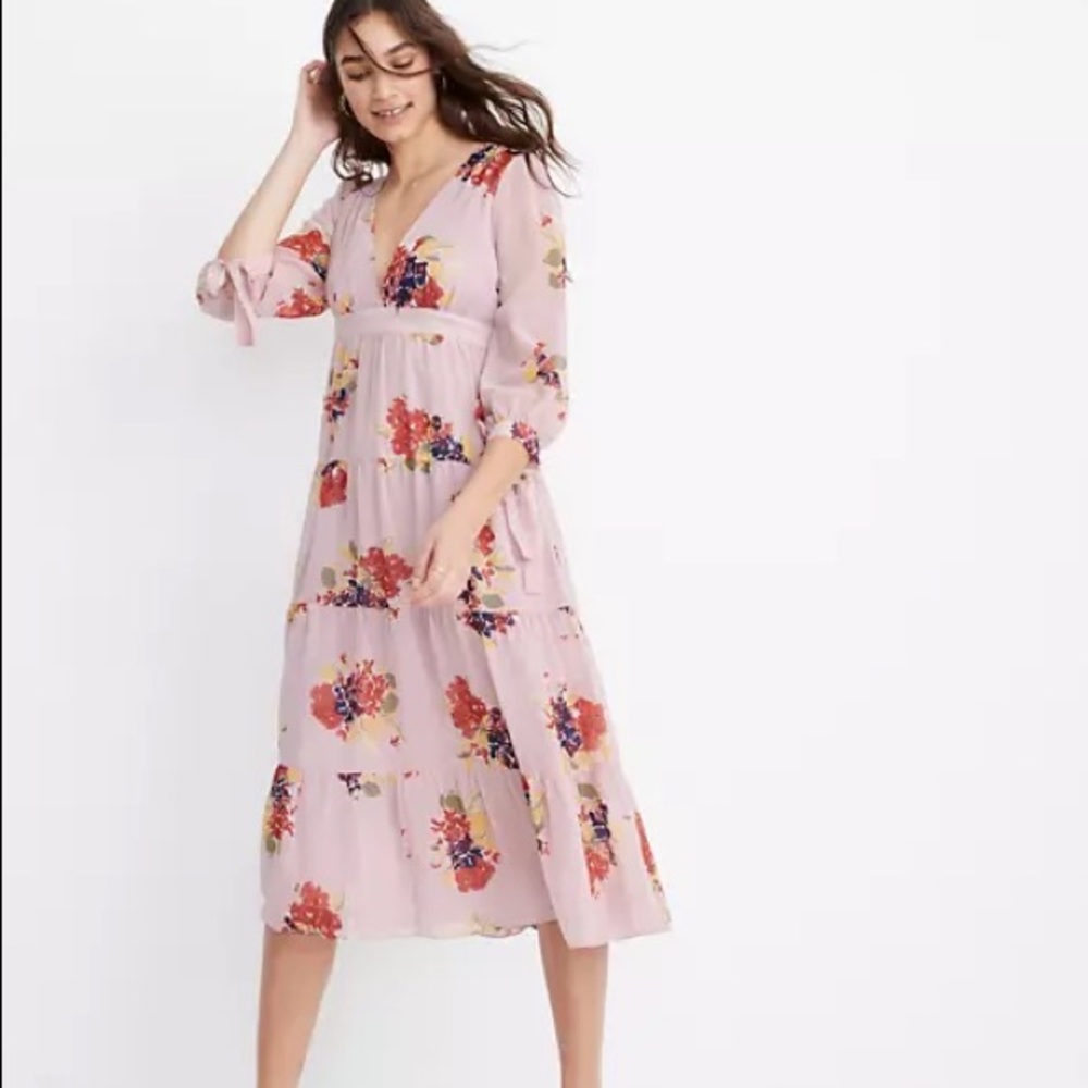 Madewell tie-sleeve tiered midi dress